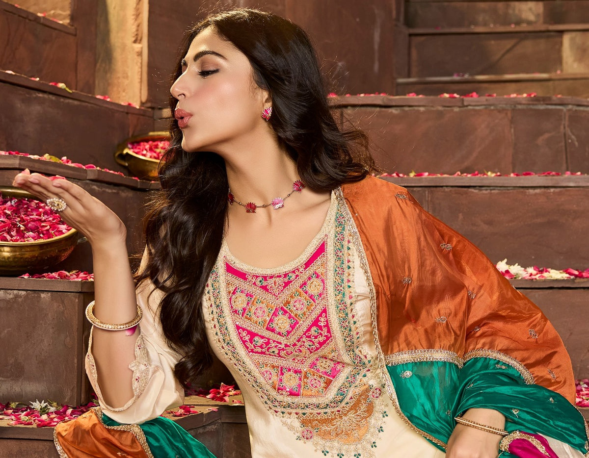 Pure Crepe Embroidered Suit-4272