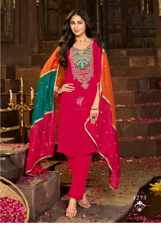 Pure Crepe Embroidered Suit-4273