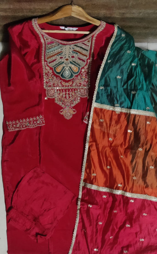 Pure Crepe Embroidered Suit-4273