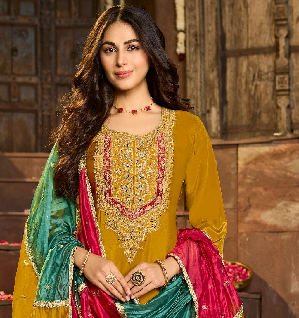 Pure Crepe Embroidered Suit-4274