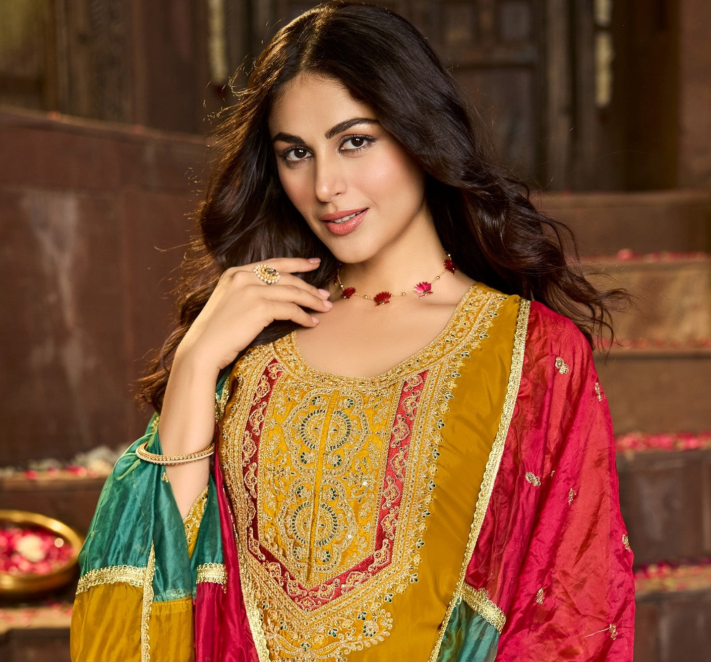 Pure Crepe Embroidered Suit-4274