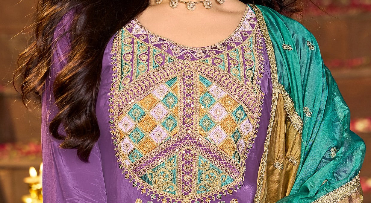 Pure Crepe Embroidered Suit-4275