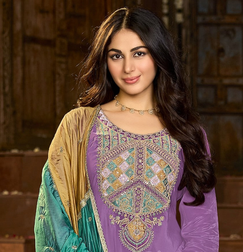 Pure Crepe Embroidered Suit-4275