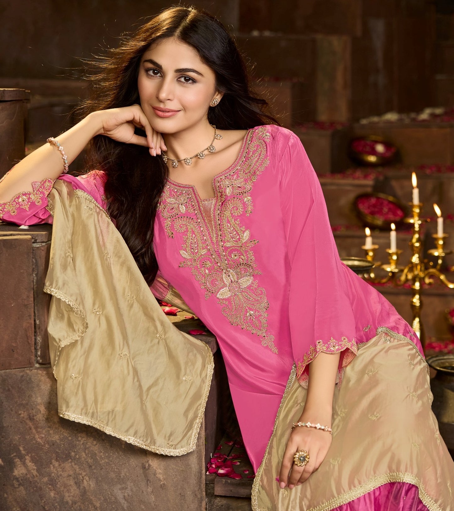 Pure Crepe Embroidered Suit-4276