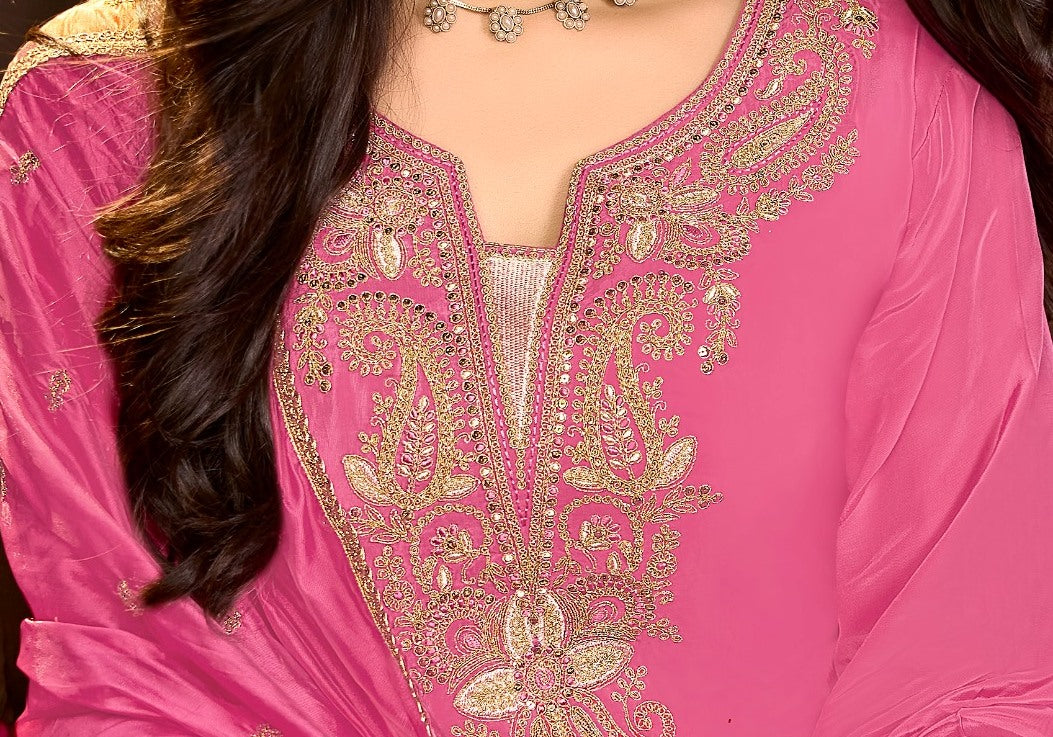 Pure Crepe Embroidered Suit-4276