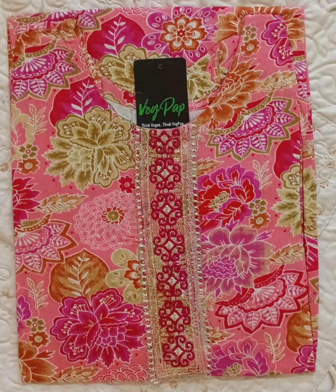 Floral patterned product with a brand tag on a textured surface