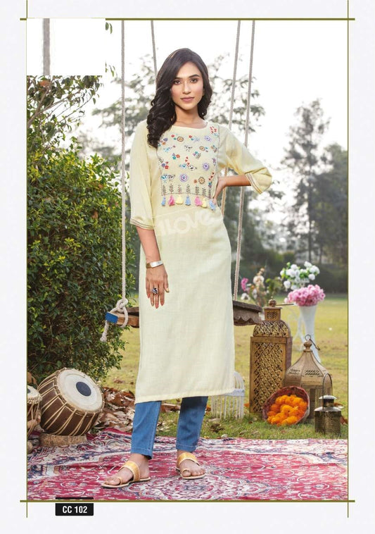 Cream Handwork Rayon Kurti