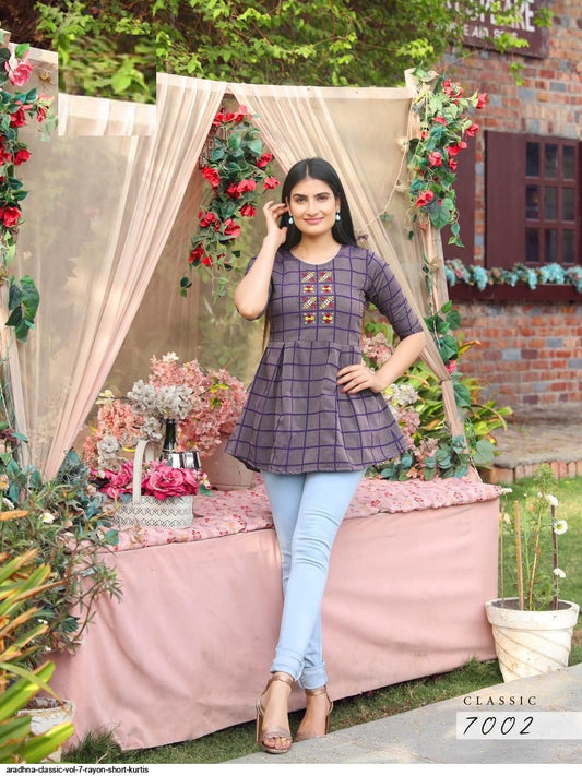 Purple Rayon Embroidery Work Top