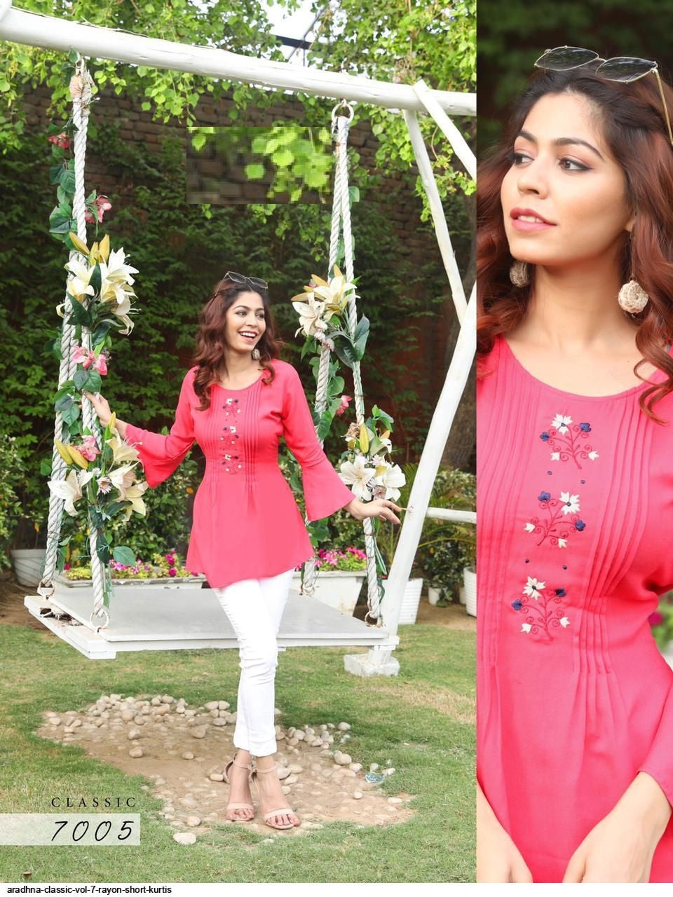 Pink Rayon Embroidery Work Top