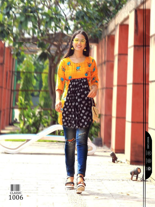 Orange and Black Rayon Printed Top