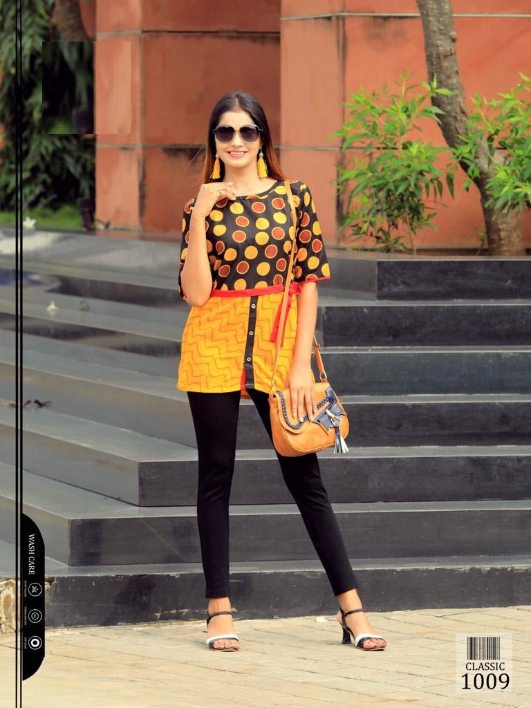 Black and Yellow Rayon Printed Top