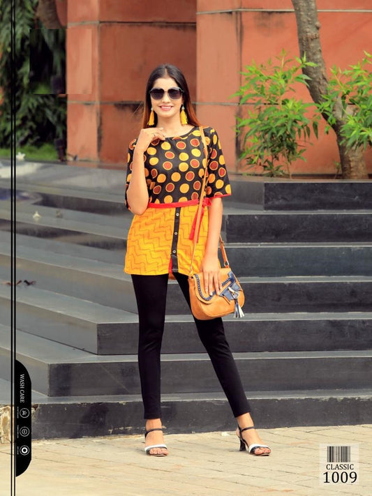 Black and Yellow Rayon Printed Top