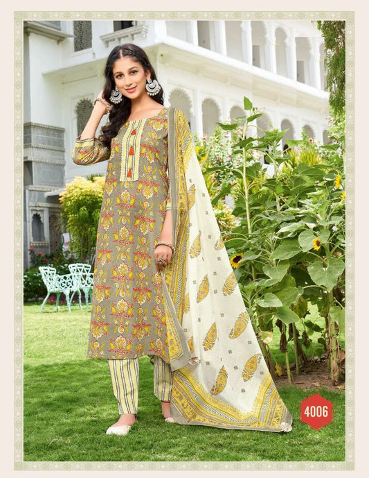 Cotton Printed Grey and multicolor Kurti, pant and Dupatta A153
