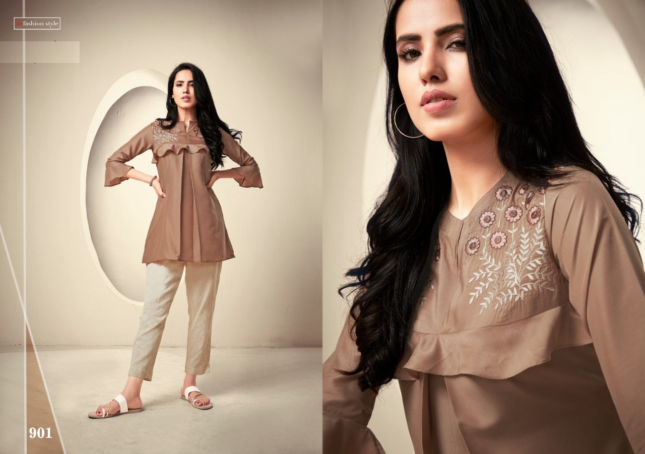 Light Brown Muslin Embroidery Work Top