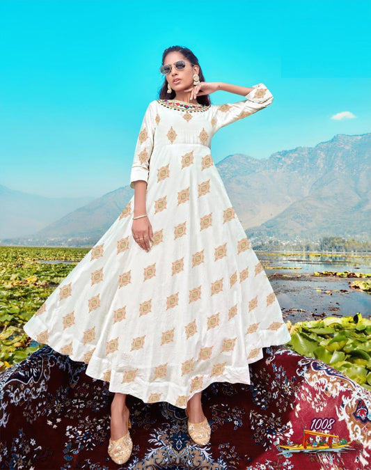 Off White Designer Wear Embroidery Kurti