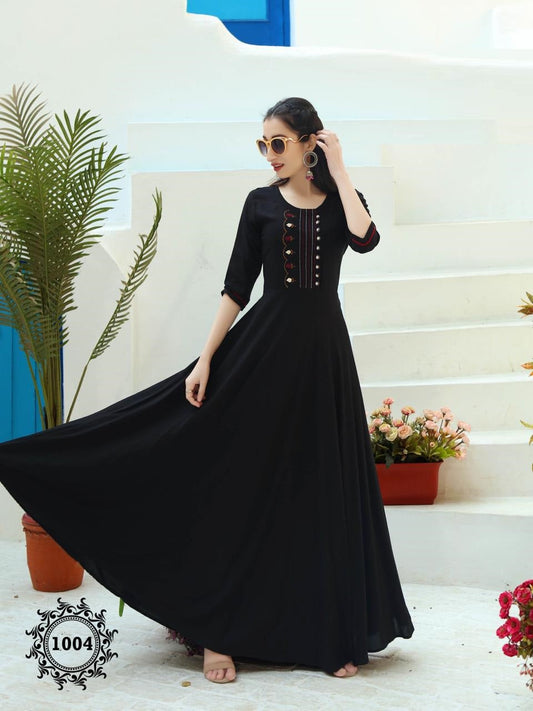 Black Rayon Plain Kurti with Embroidery work