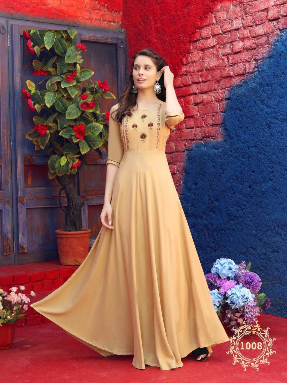 Off White Rayon Plain Kurti with Embroidery work