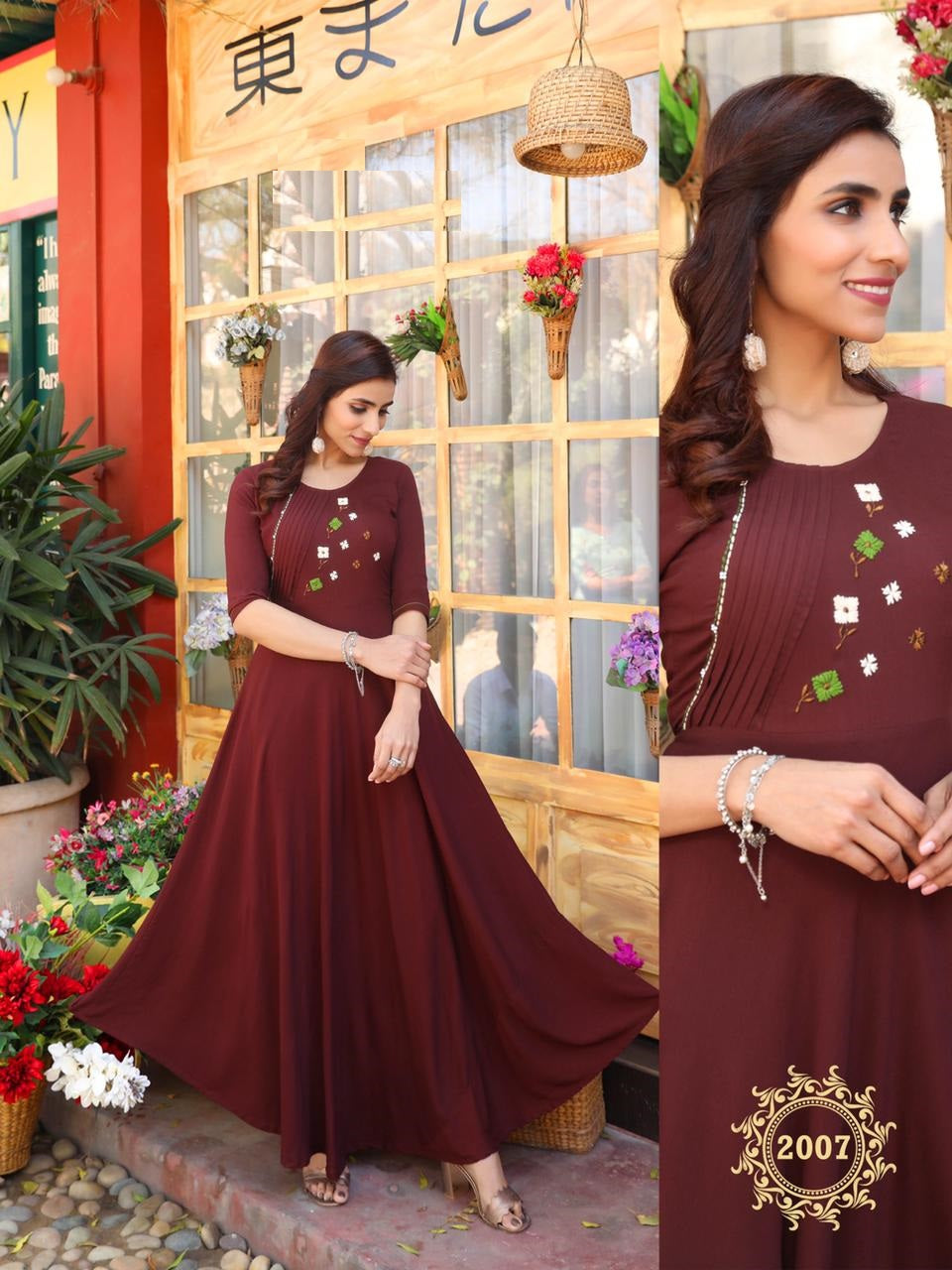 Brown Rayon Kurti with Embroidery work