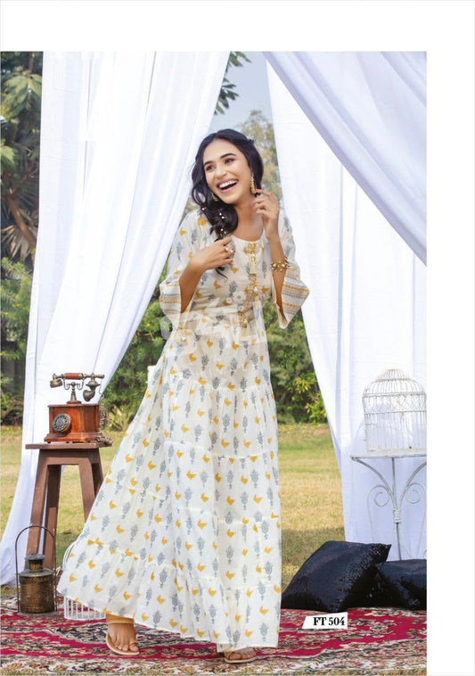 White Full Length A-line Kurti with Handwork