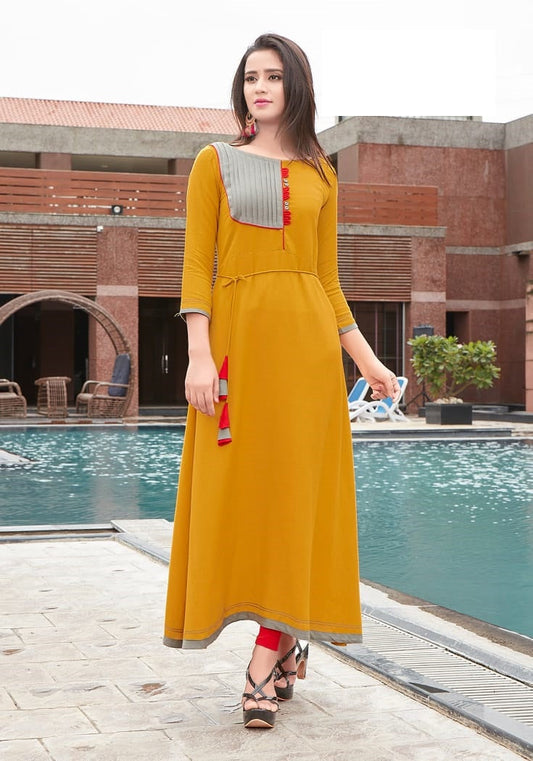 Orange Rayon Long Gown Kurti