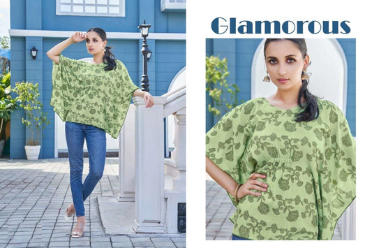 Lime Green Heavy Rayon Slub Kaftan with Beautiful Print and different  Pattern style fancy Kaftan Short tops A475