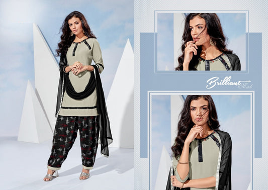 Grey Plain Top with Black Printed Patiyala Bottom A503