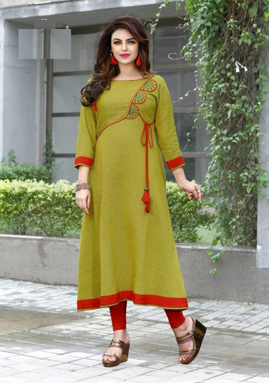 Green Two Tone Heavy Rayon Embroidery work A-line Kurti A506