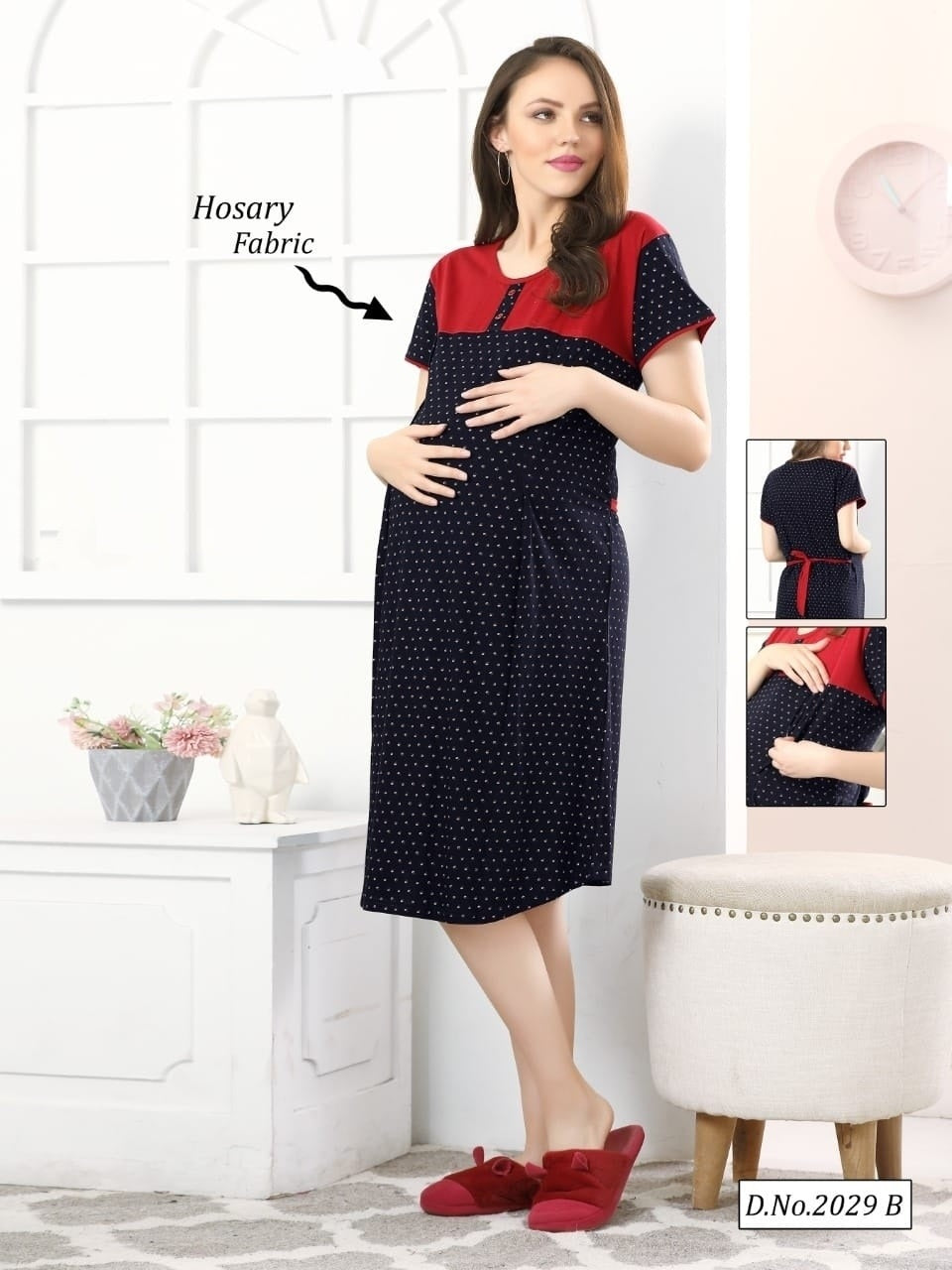 Navy Blue Feeding Short Nighty A636