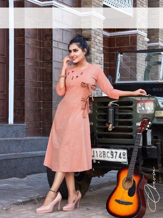 Pink Two Tone Cotton Flex Embroidery work Frock Style Kurti