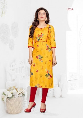 Rayon printed Regular wear straight kurti - 0039