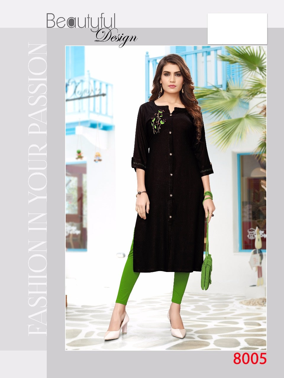 Black Heavy Rayon Slub Handwork Striaght Kurti for Regular wear