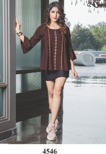 Purple Embroidery Work Rayon Top