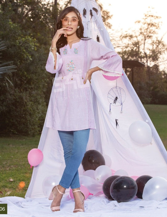 Light Purple Cotton Embroidery Work Top