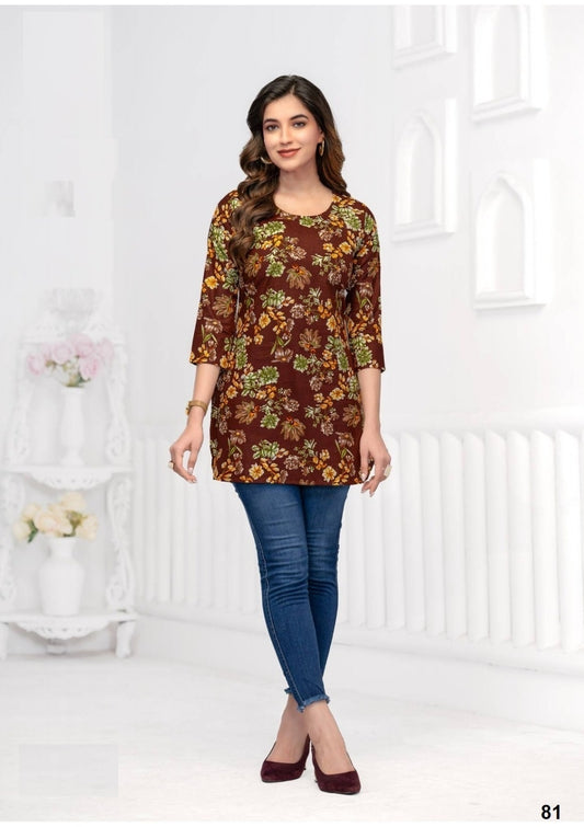 Women wearing cotton printed short kurti for office and daily wear by VogPap