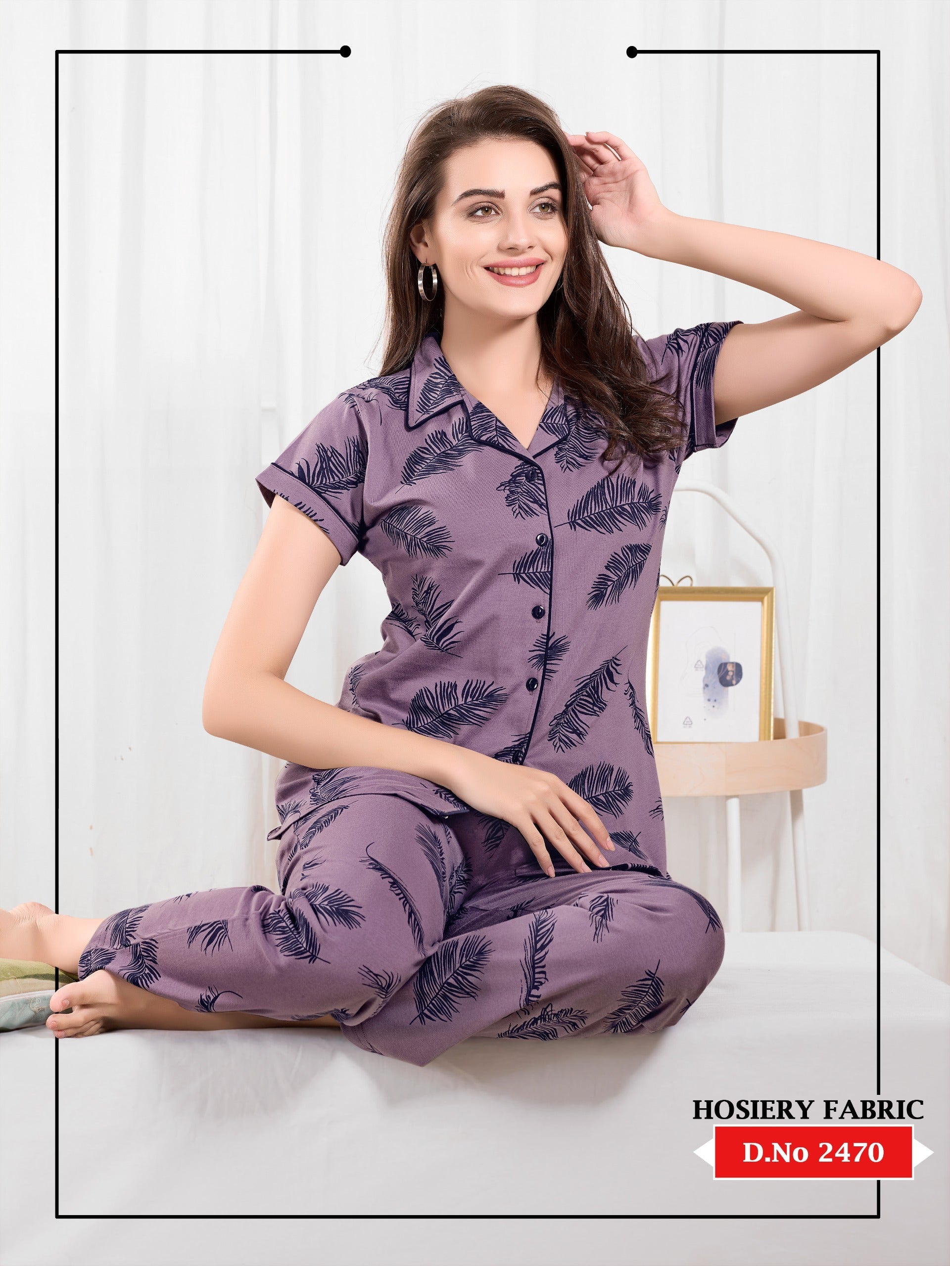 Buy Printed Cotton Collar Nightsuit For Women Online in India - VogPap