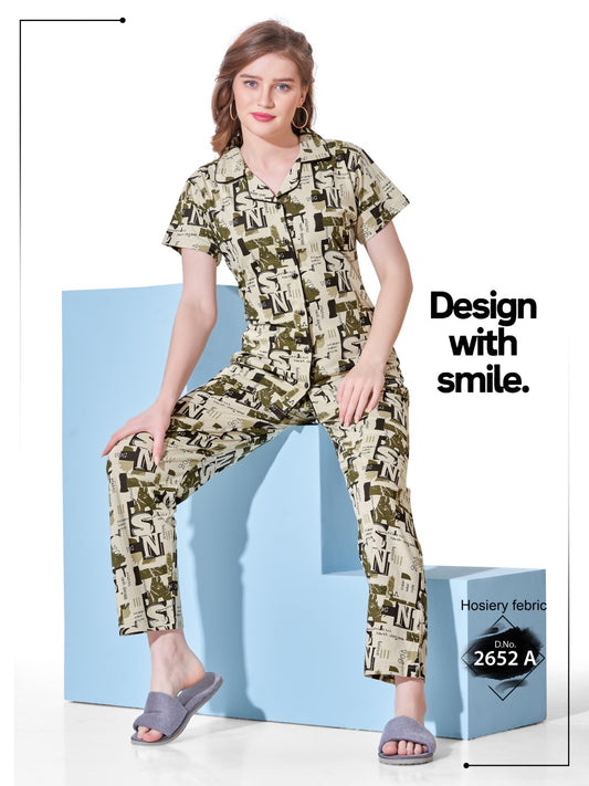 Premium Cotton Collar Nightsuit-2652A