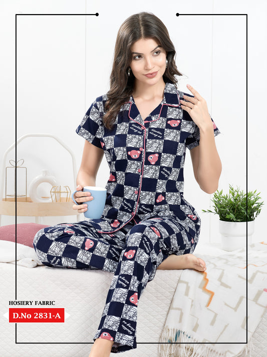 Premium Cotton Collar Nightsuit-2831A