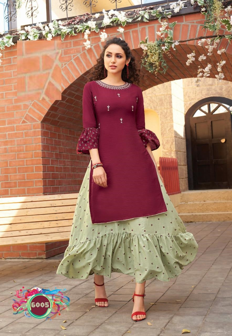 Kurti With Jacket Ethnic Wear- Kajal Style Kurtis