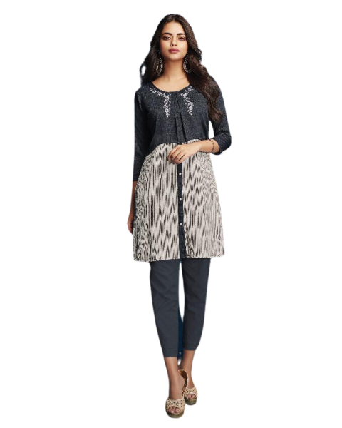 Grey Cotton Linen Embroidery Top