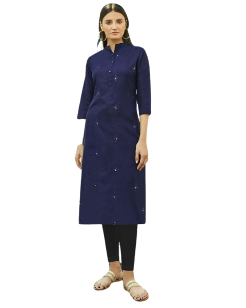 Cotton Slub Regular Wear Blue Kurti