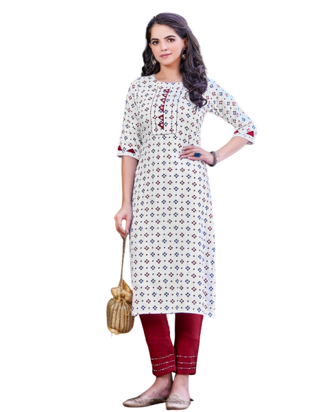 White and Navy Blue Trendy cotton bandhej print kurta pant set