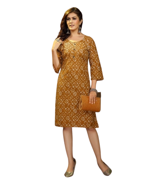 Mustard Batik Print Cotton Latest Women Clothing Long Kurtis for Women