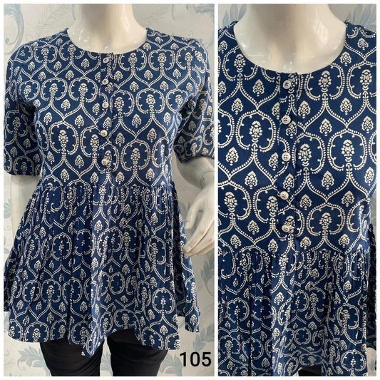 Blue Printed Cotton Top