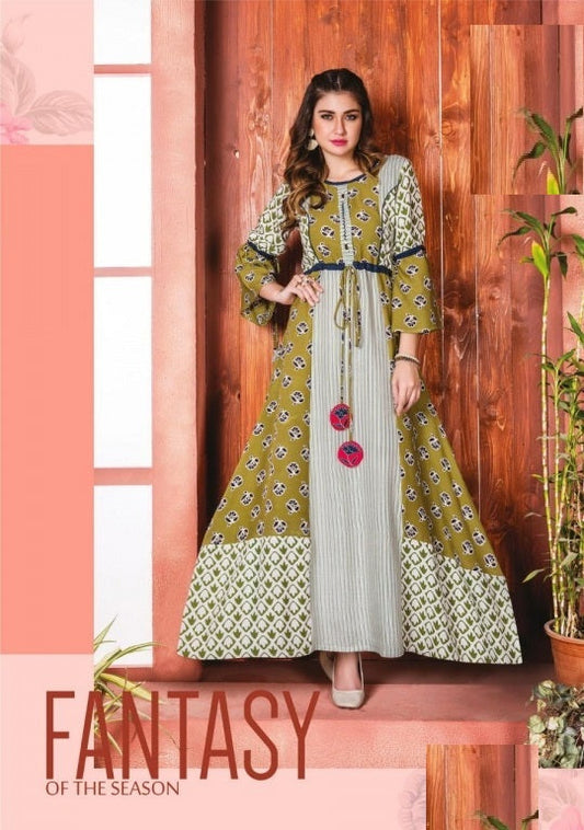 Green and White A line Kurta