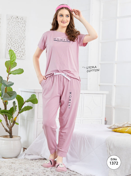Baby Pink Cotton Lycra Tracksuit-1372