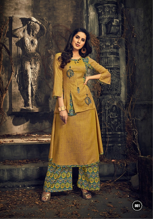 Mustard Yellow Kurti with Printed Palazzo