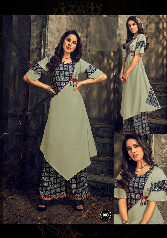 Light Green Kurti with Printed Palazzo