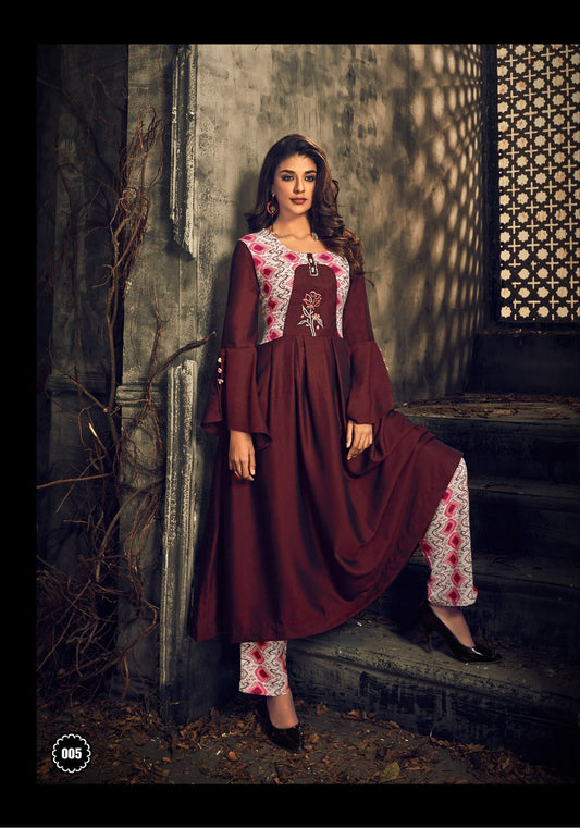 Maroon Kurti With Pink Printed Palazzo