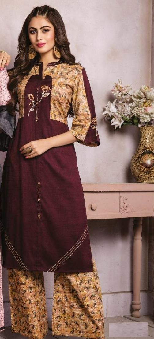 Brown Kurta with Printed Palazzo