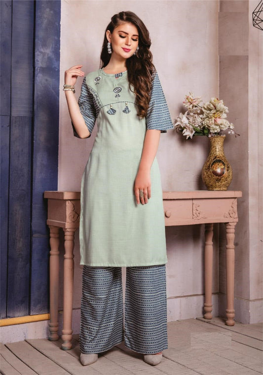Grey Kurta &amp; Printed Palazzo